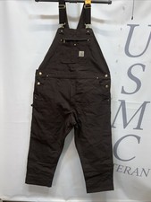 Mens Carhartt NWT Brown Canvas Jeans Carpenters Relaxed Bib Overalls Size 44X30