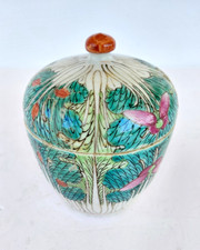 Vintage Chinese Porcelain Jar Butterfly Cabbage Leaf