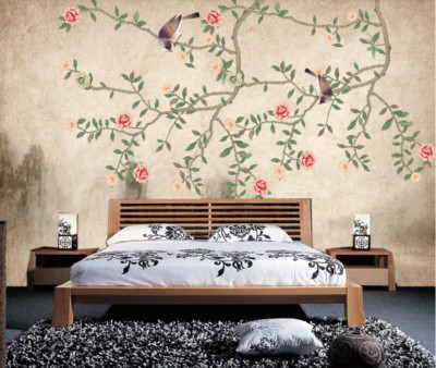 3D Sparrow Flower ZHUA29352 Wallpaper Wall Murals Removable Self-adhesive Ann