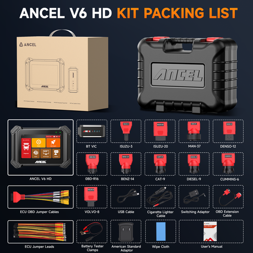 ANCEL Heavy Duty Truck Scanner Diesel Diagnostic Scan Tool ECU Coding DPF Regen - Picture 3 of 20