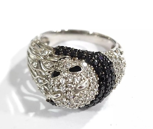 HSN Victoria Wieck Absolute Black Spinel White Topaz Sterling Panda Ring Sz 6.5 - Picture 2 of 7