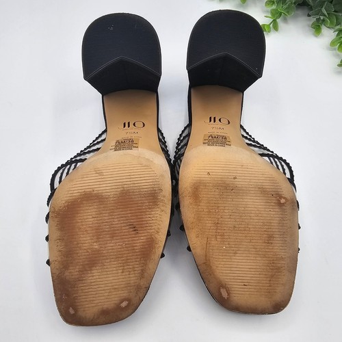JLO Jennifer Lopez Tanel Heels Mules Clear Black Rhinestone Straps 7.5 Slip On - Picture 8 of 9