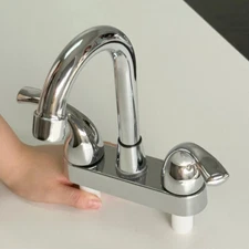 Brushed Nicke RV Bathroom Sink Faucet Double Handle Plastic + Stainless Pipe