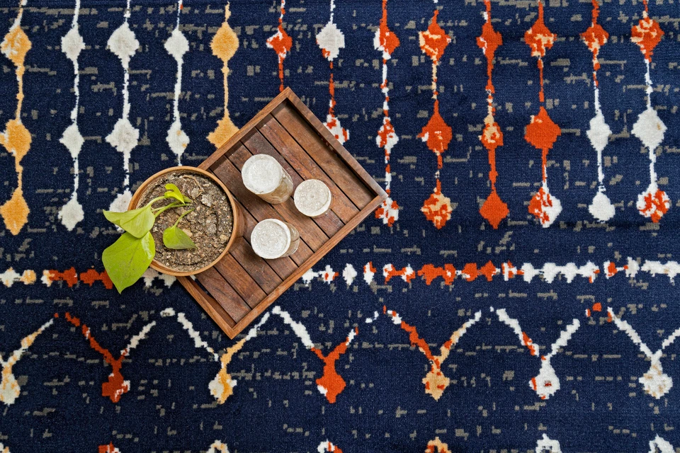 Distressed Moroccan - 2'x4', Navy, Transitional Design Area Rug - 505 - Image 3 of 4