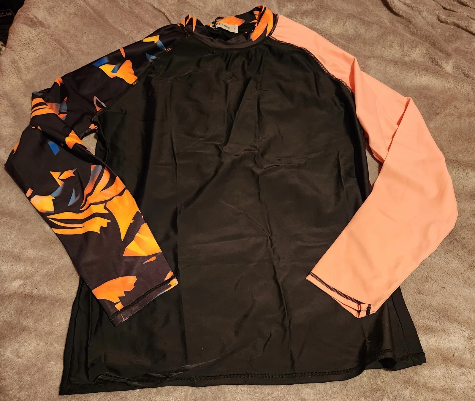 Men's XL Orange And Black Peach Silky Pullover Shirt Top Long Sleeve Rare Design
