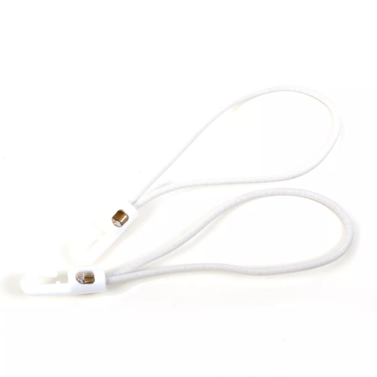 4MM X 200MM - WHITE BUNGEE / SHOCK CORD LOOP WITH BLACK PLASTIC MINI HOOK