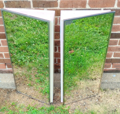 MCM Chrome Matched Pair Wall Mounted Corner Bathroom Mirror Medicine Cabinet 60s