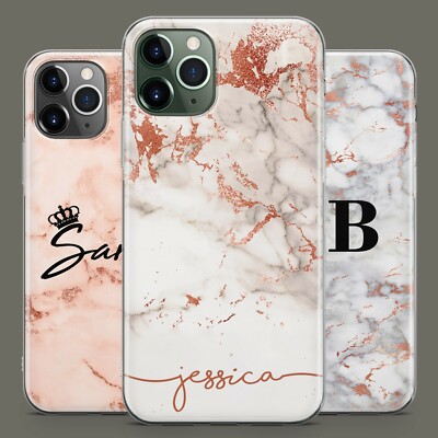 Personalisiert Roségold Marmor BrauchName Gel Schutzhülle für iPhone 16 15 14 +
