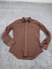 Vintage Levis Pearl Snap Shirt Mens Medium Smile Pockets Red Plaid 70s 80s
