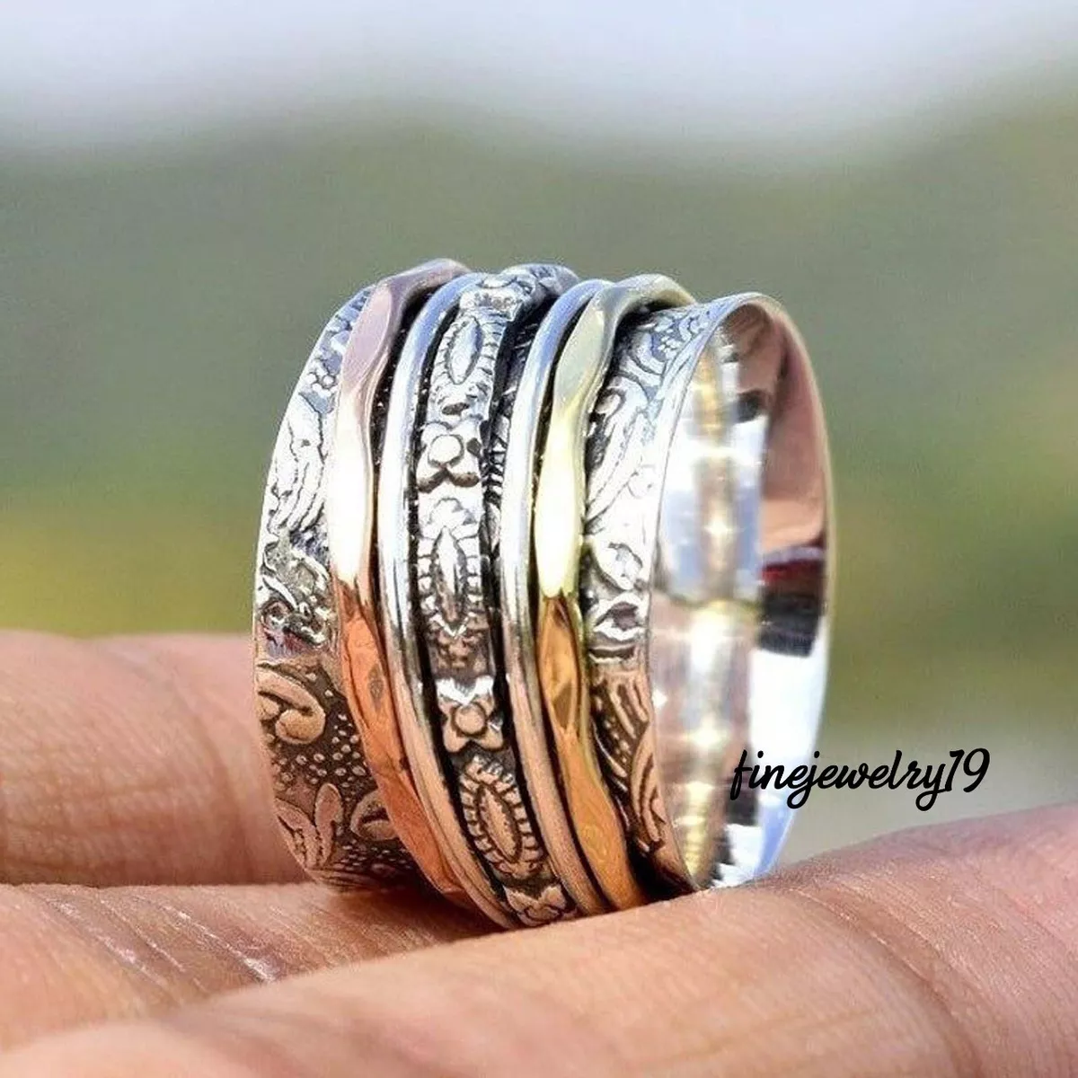 Solid 925 Silver Spinning Spinner Ring Meditation Fidget Ring