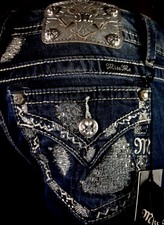 108 Buckle Miss Me Jeans "Rhinestone Destroyed Pockets" Dark Boot 28 X 33