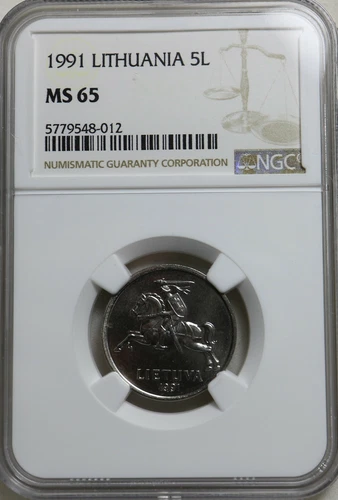 Lithuania 5 Litai 1991 UNC NGC MS65