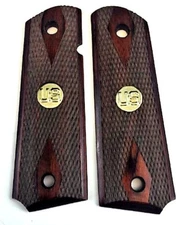 1911 fits COLT & Clones Grips ROSEWOOD DOUBLE DIAMOND GRIPS w/Gold US Medallion