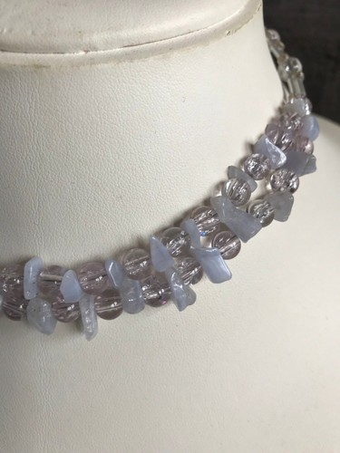 vintage style chic glass and polished stone beaded necklace double strand - Bild 3 von 5