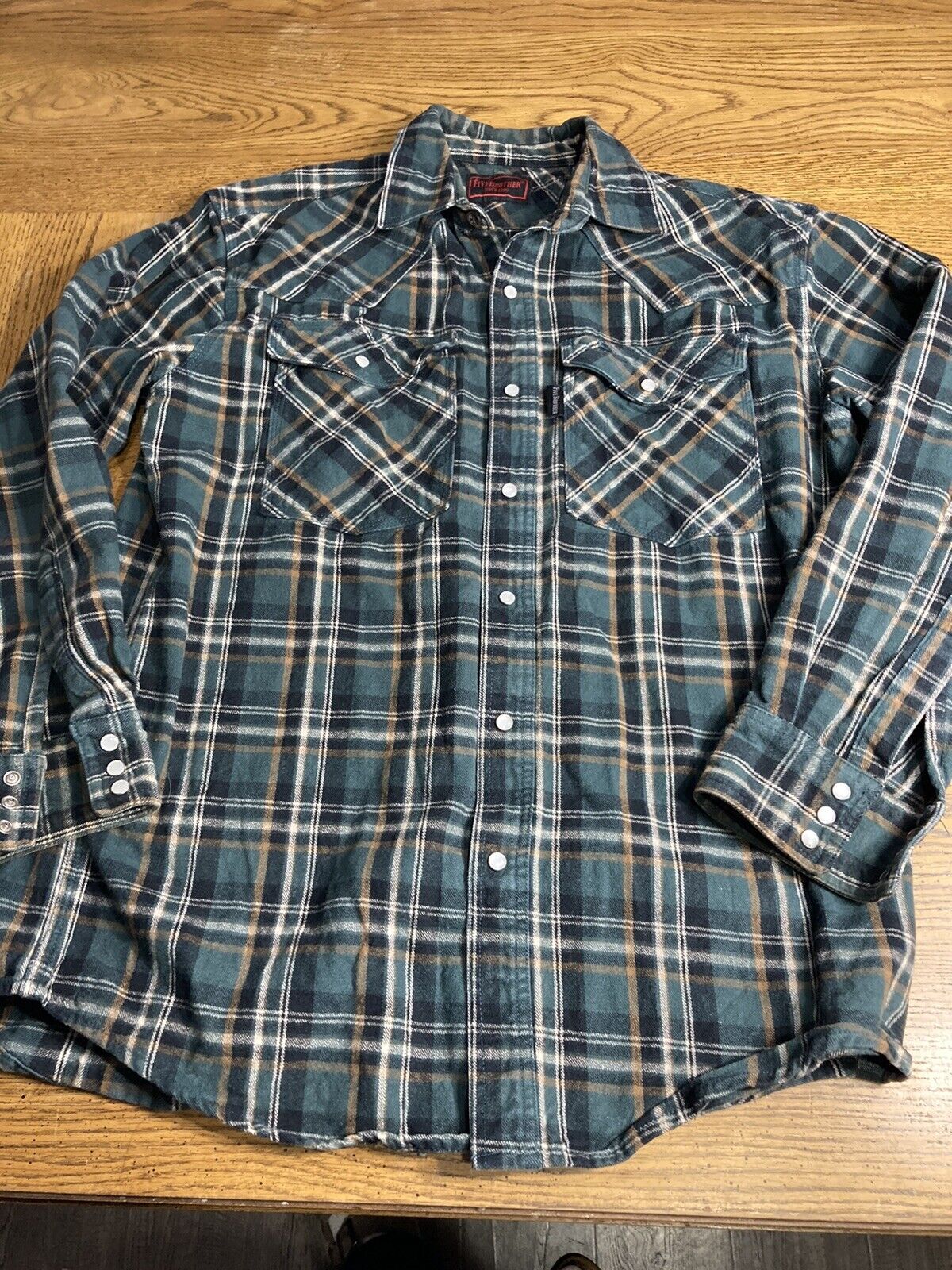 Vintage Five Brother Button Up Heavy Flannel Shirt Men’s Green Plaid Large  Reg