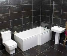 Sava Designer L Shape Showerbath Suite Square Style + Screen + Taps Right Hand