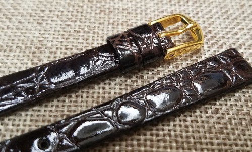 10mm BROWN HIRSCH VINTAGE CROCOGRAIN LEATHER LADIES WATCH BAND NEW - Picture 4 of 5