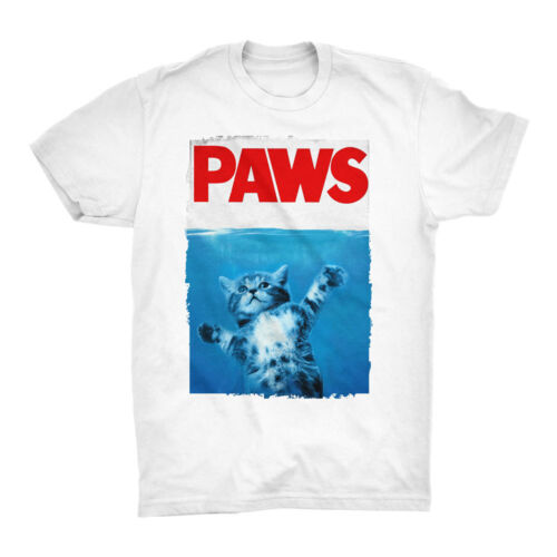 Paws T-Shirt Kitty Cat Jaws Shark Beach Tee 100% Soft Cotton All Sizes S-4XL NEW - Afbeelding 1 van 2