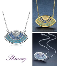 Evil Eye Luck Charm CZ Pendant Turkish Nazar Greek Necklace 18K Gold Plated I65