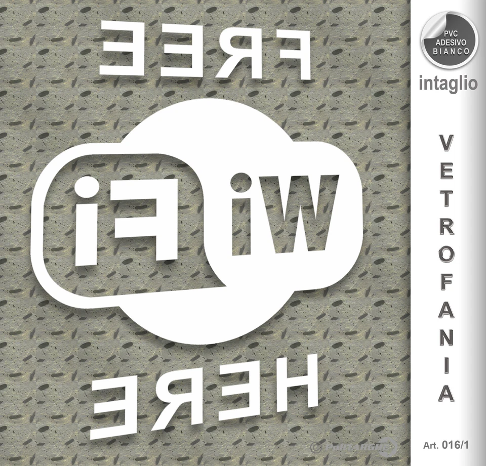 POLITARGHE Adesivo "Free Wi-Fi Here" vetrofania ad intaglio per vetri