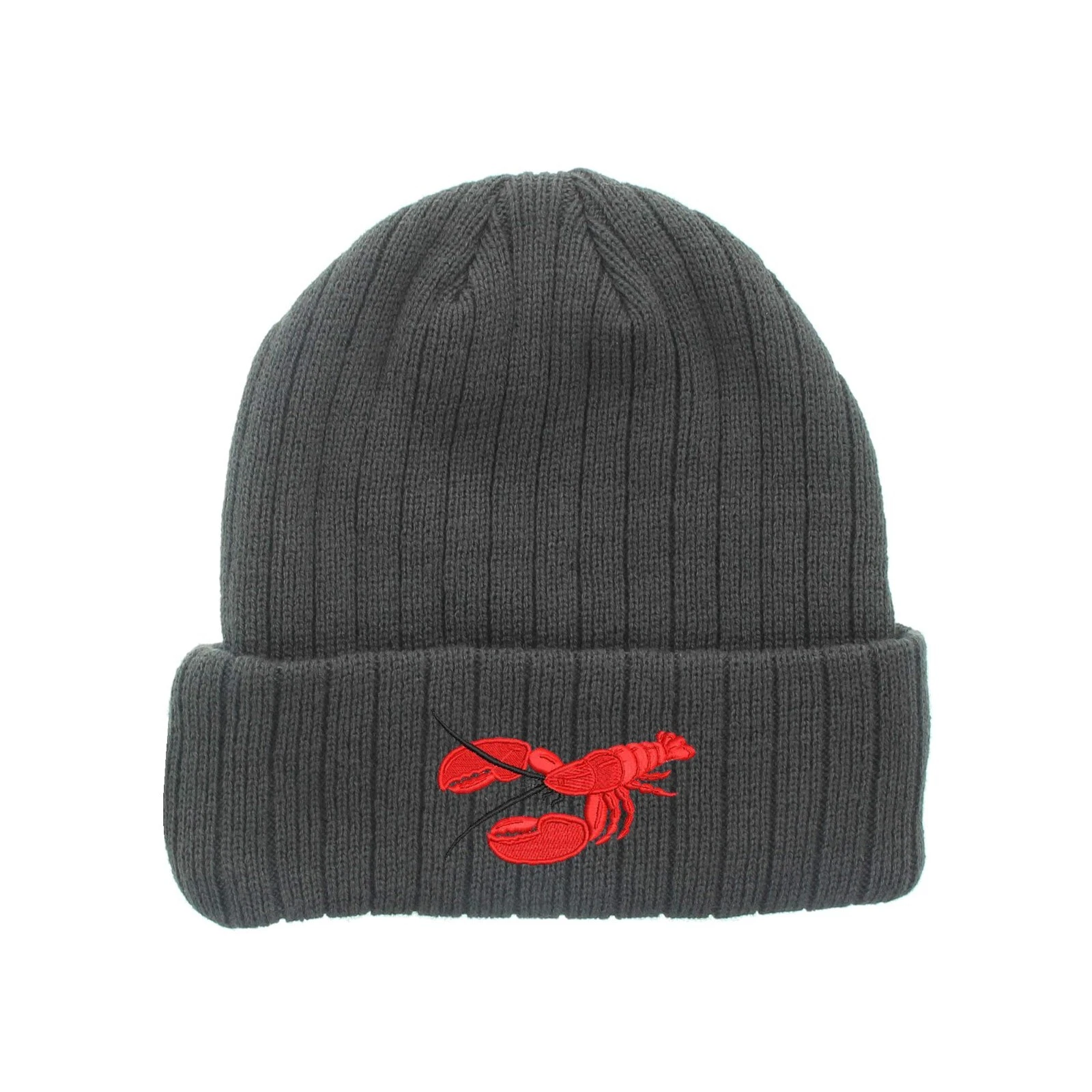 Lobster embroidered fleece beanie hat, insulated winter beanie hat