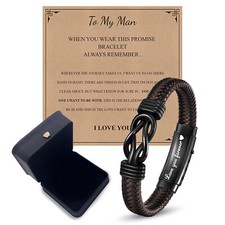 Mens Infinity Knot Leather Bracelet Stainless Steel Love You Wristband Valentine