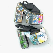 VTG 90s Luichiny X-MEN Spanish MARVEL COMICS Book Print PLATFORM Shoes Heels Y2K