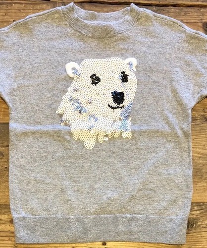 GAP KIDS size XS (5) Girls Gray Knit Sequin Polar Bear Pullover Sweater EUC - Picture 5 of 7