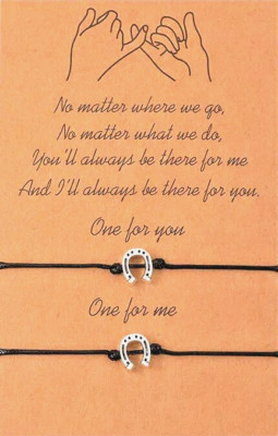 Horseshoe Pair of Friendship Bracelets Leather Drawstring Equestrian Friend Bond