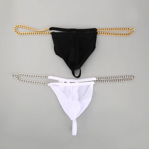 Men Thong G-string Sissy Briefs Sexy Metal Chain Waist Underwear Ultra Thin UK - Picture 11 of 31