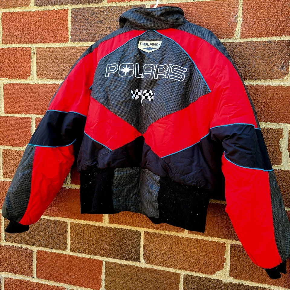 Jaqueta Polaris Indy Vintage Feminina Tamanho Grande Snowmobile Vermelha Preta Puffer Antiga - Imagem 2 de 4