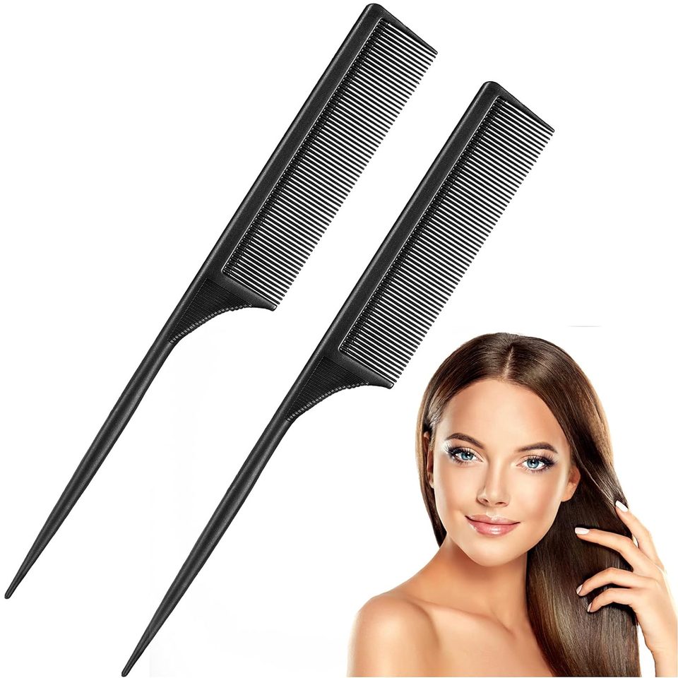 2 Pack Rat Tail Combs for Women Fine Tooth Comb Parting Tip Carbon
