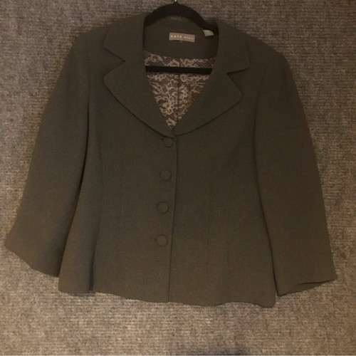 Kate Hill Blazer Women's Size 12 Gray Three-Quarter Length Sleeve Button Closure - Picture 6 of 12