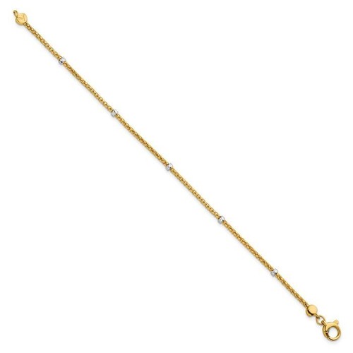 14K Solid Two Tone Gold Bead Popcorn Link Chain Bracelet - Picture 4 of 12