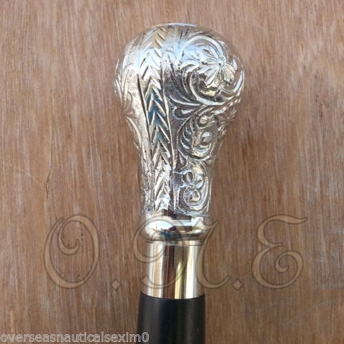 Vintage Solid Brass Silver Head Walking Cane Wood… - image 4