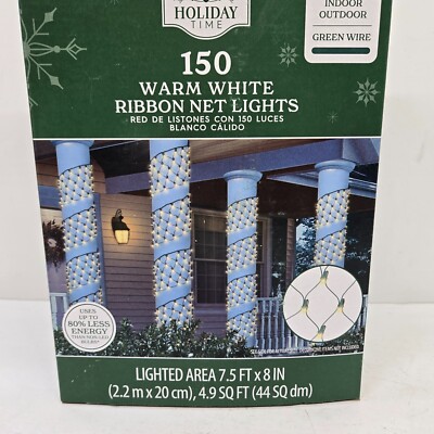 Holiday Time - 150 Warm White LED Ribbon Net Lights Green Wire ...