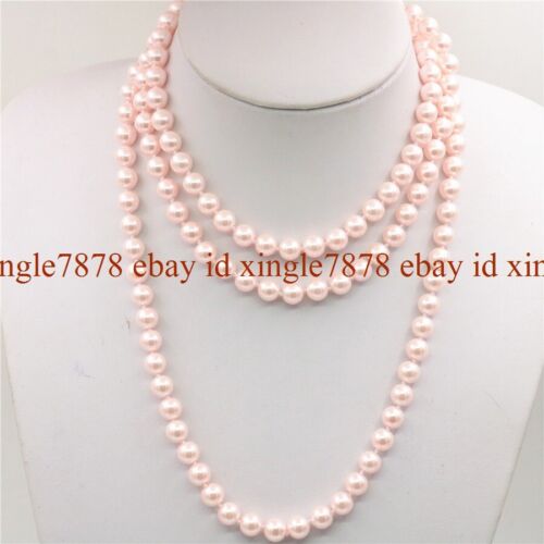 Natural 8mm Pink South Sea Shell Pearl Long Necklace 28-100" - Afbeelding 1 van 12