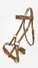 Sidepull Bitless Bridle Hand Carving on Curve Shape Brow/Noseband | Natural |