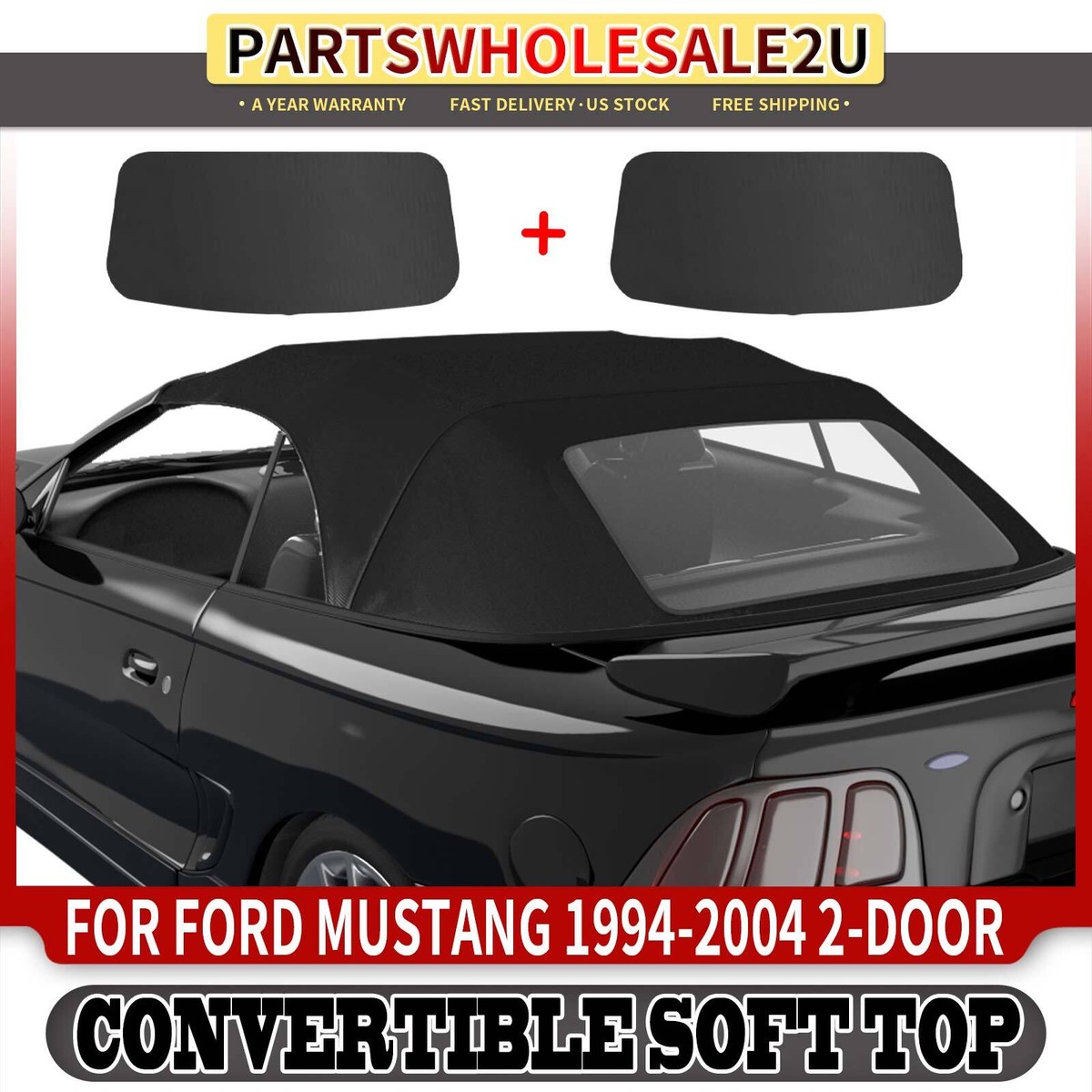 Black Convertible Soft Top with Plastic Window for Ford