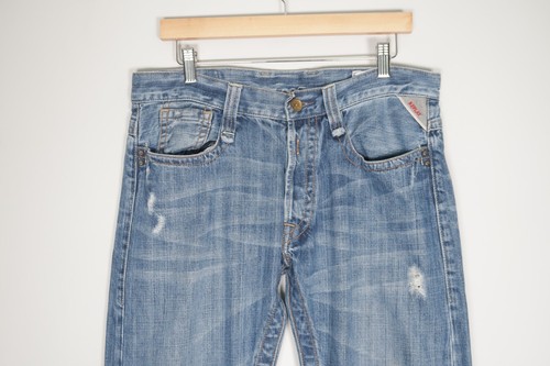 Pantalones de mezclilla para hombre Replay DOC MV950A desgastados pierna recta azules W30 W31 L29 - Imagen 4 de 17
