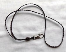 Handmade Dark Brown Braided Faux Leather Lanyard ID Badge Holder, 30"