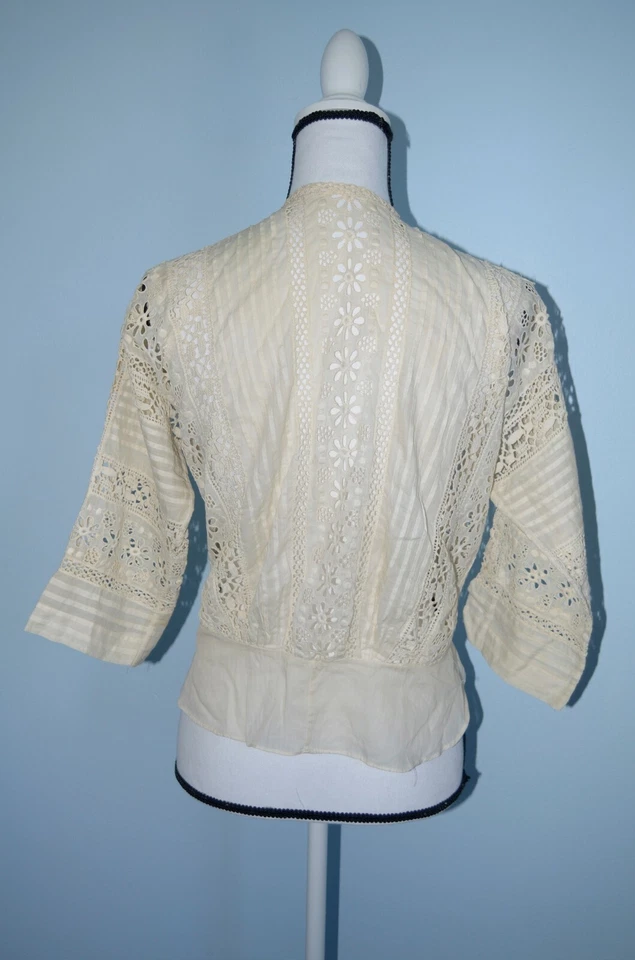 Blusa eduardiana vintage Rosenthals Fort Wayne 1915 botón delantero algodón crochet. Foto 2 de 4