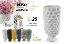 VASO PIGNA CON PIEDE CERAMICA PIANTE FIORI SEGNAPOSTO STIL SICILIA ASS 25 cm