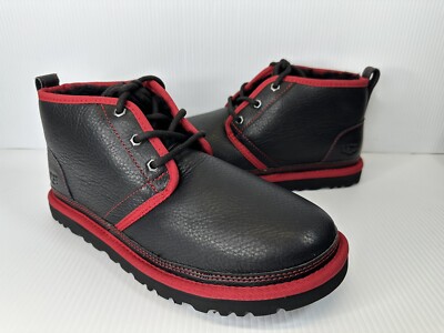 UGG Boots Men s Size 9 Neumel Leather Ankle Low Chukka Black/Red Trim 1133777