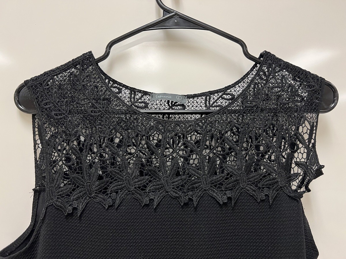 Women's Soprano Black Lace Dress Sz L Sleeveless Lace Top | eBay