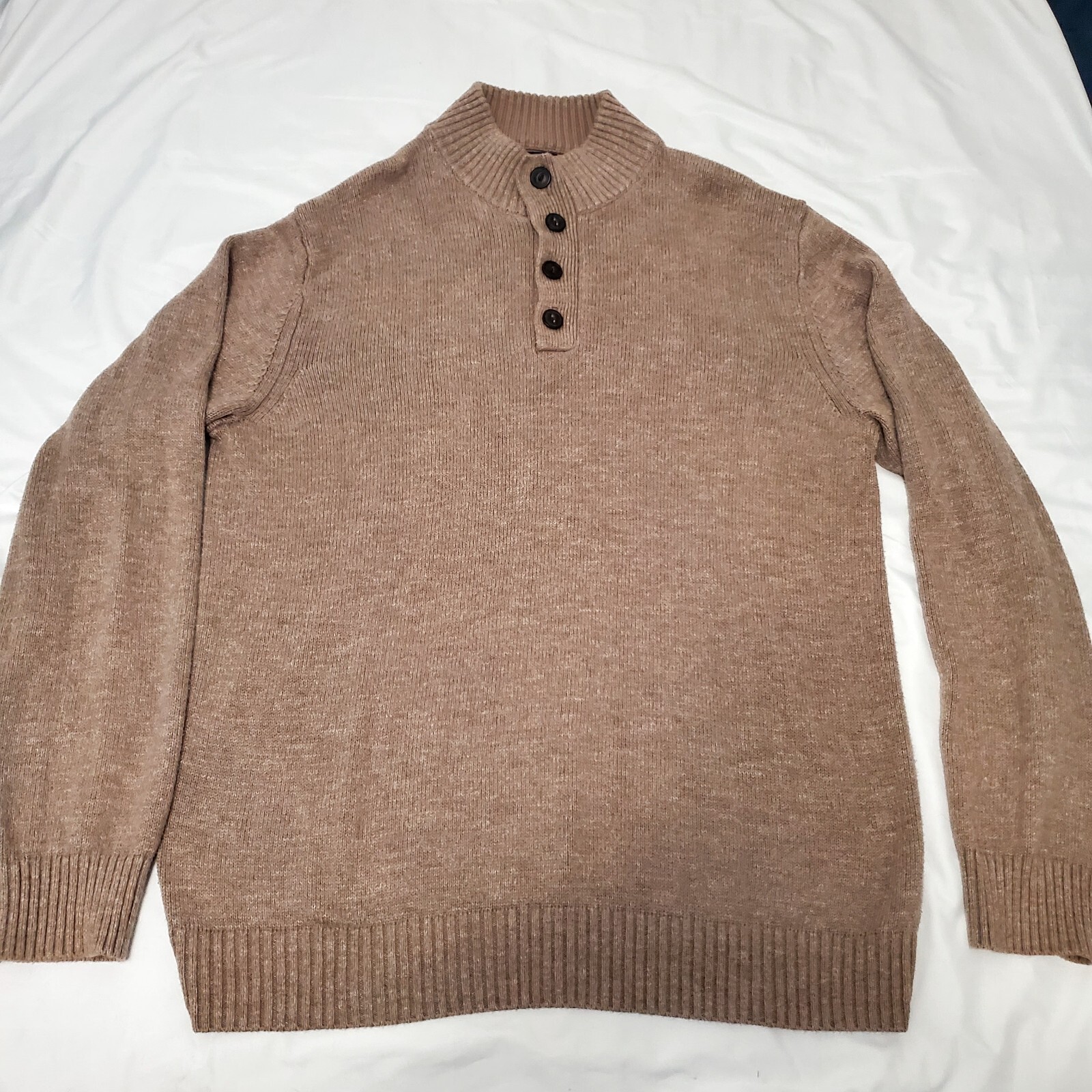 GH Bass and Co Mens Beige 1/4 Button Long Sleeve Pullover Knit Sweater ...