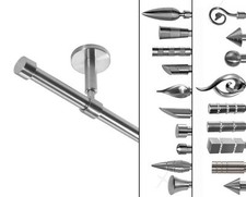Gardinenstange mit Deckenhalterung I Metall Edelstahl Look 1-läufig I Ø 16mm D11