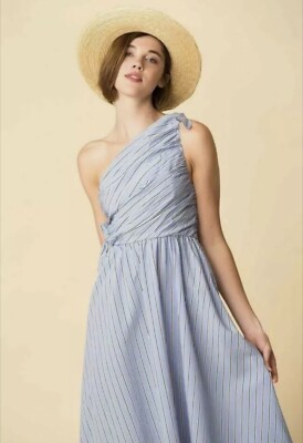 alc light blue dress ALC Delfina Matte Pleated Dress Aqua Baby Blue main image 1