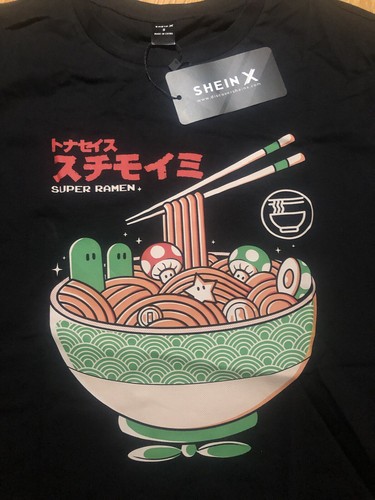 BNWT Super Mario Super Ramen Noodle Shirt Graphic Tee Japanese Small Gaming