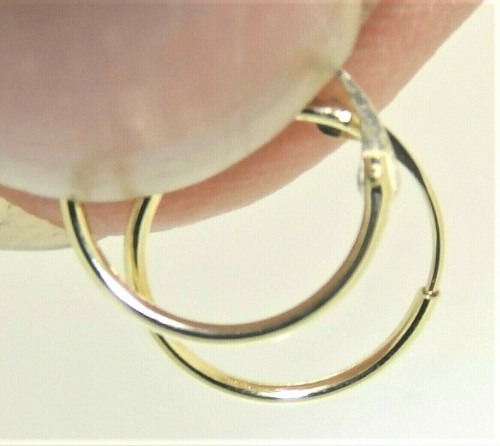 9ct gold earrings sleeper small plain 10mm hinged hoop childs pair 9ct gold - Picture 3 of 6